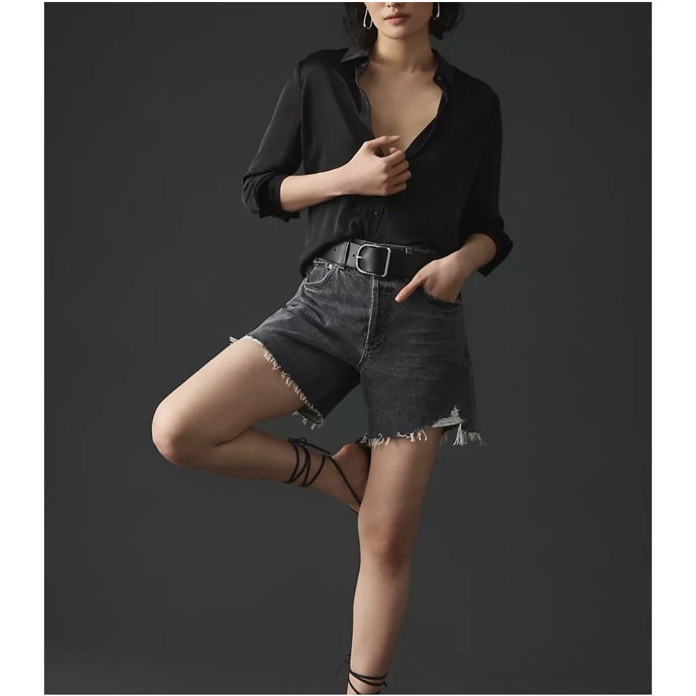 Citizens Of Humanity COH Elle Hi-Rise Cut Off Button Fly Washed Black Shorts 25